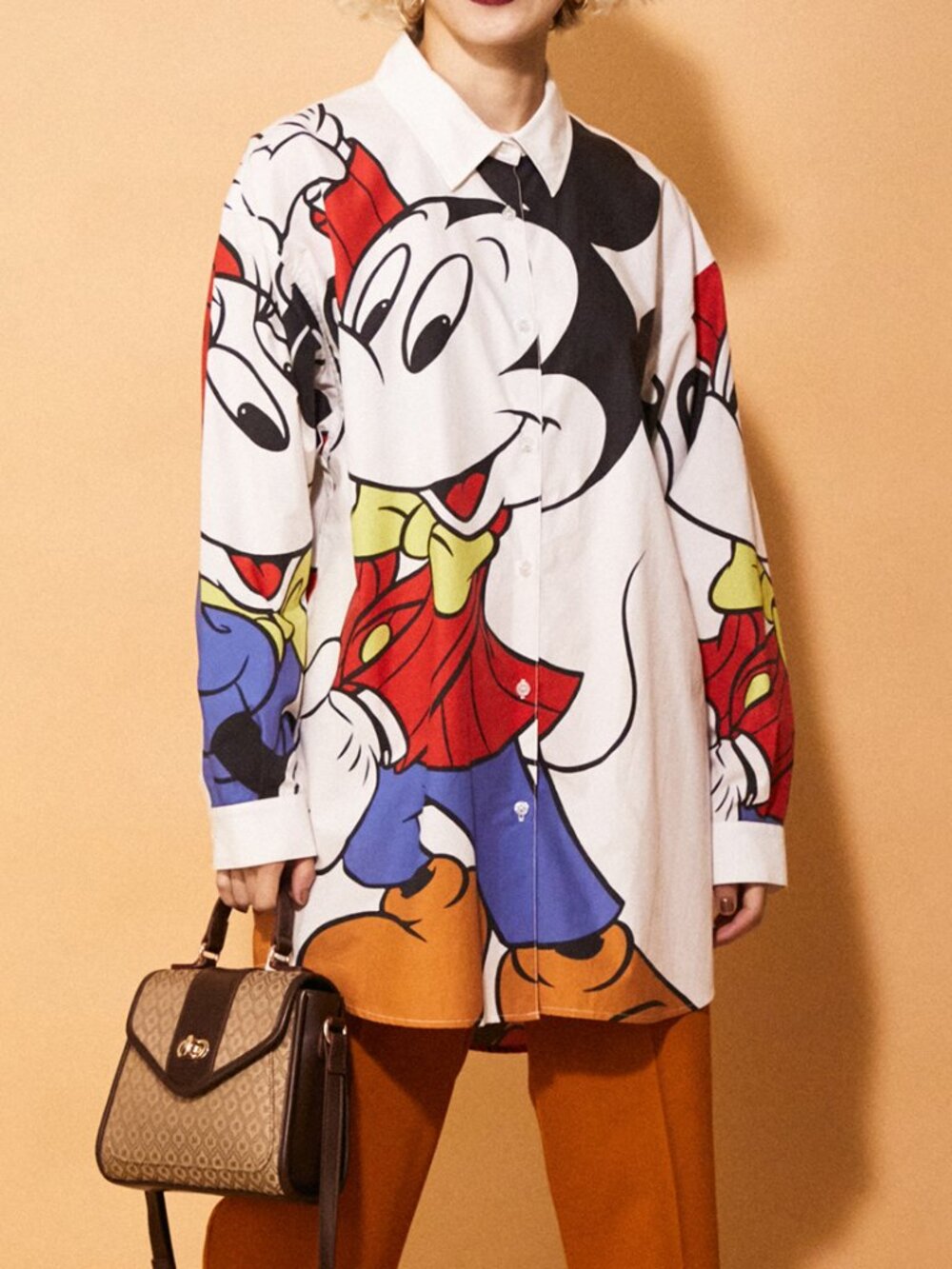 Moussy x Disney Mickey Minnie Mouse Oversized Graphic Button Down Shirt White OS